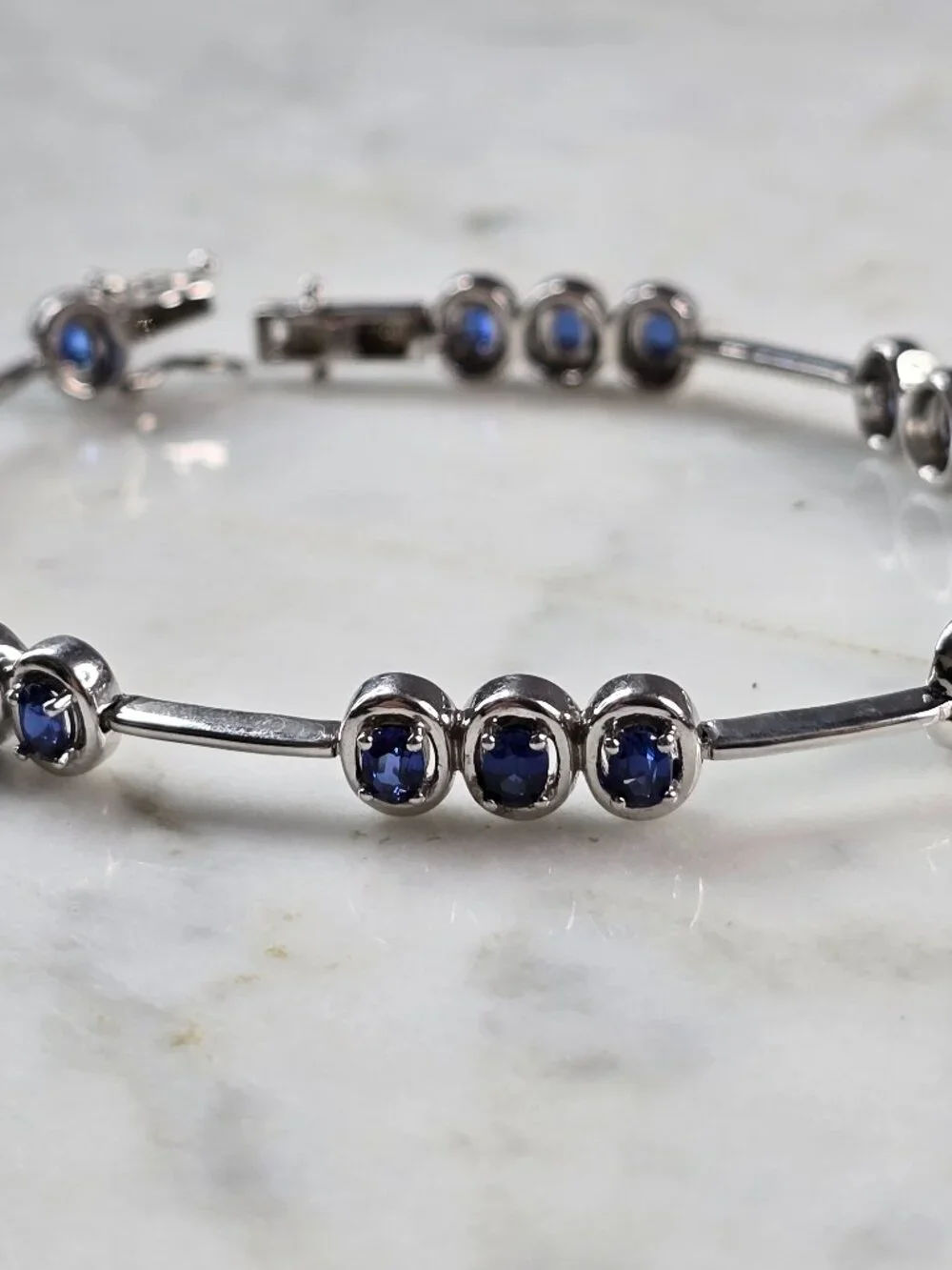 Womens Vintage Estate Sterling Silver Modernist Sapphire Bracelet 13.1g #E4181